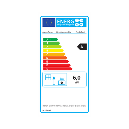 Energielabel Kaminofen Austroflamm Clou Compact Flat 6 kW