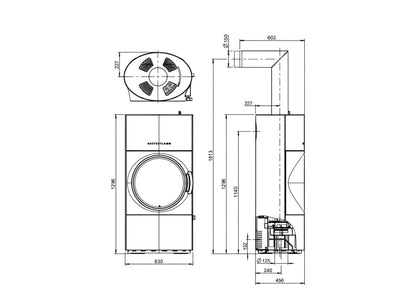 Austroflamm Kaminofen Clou Xtra Technische Zeichnung - ofenerlebnis.de