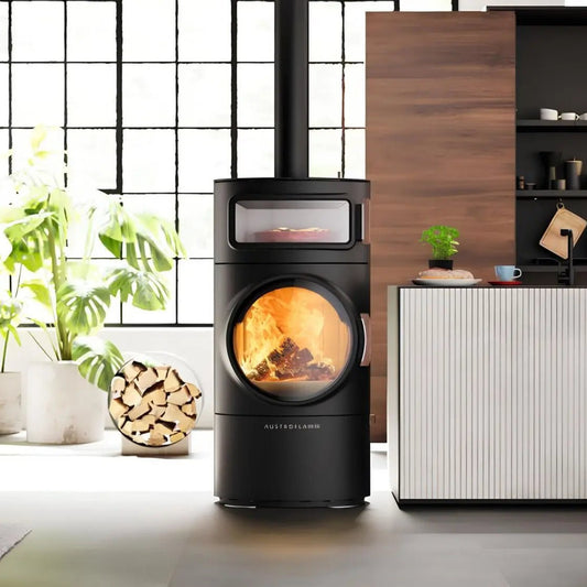 Kaminofen Austroflamm Clou Xtra Back im Wohnraum