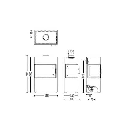 Technische Zeichnung Kaminofen Austroflamm Dexter 2.0
