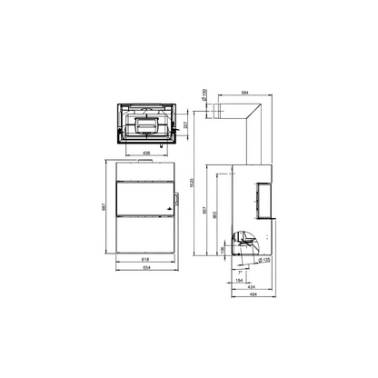 Technische Zeichnung Kaminofen Austroflamm Dexter S3