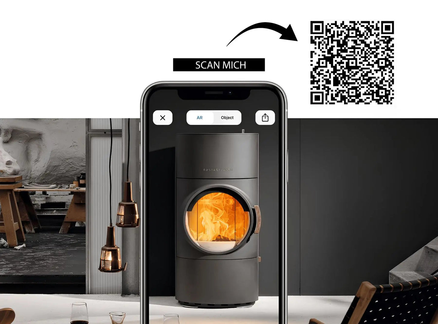 Kaminofen Austroflamm Elisabeth argumented reality VR - ofenerlebnis.de