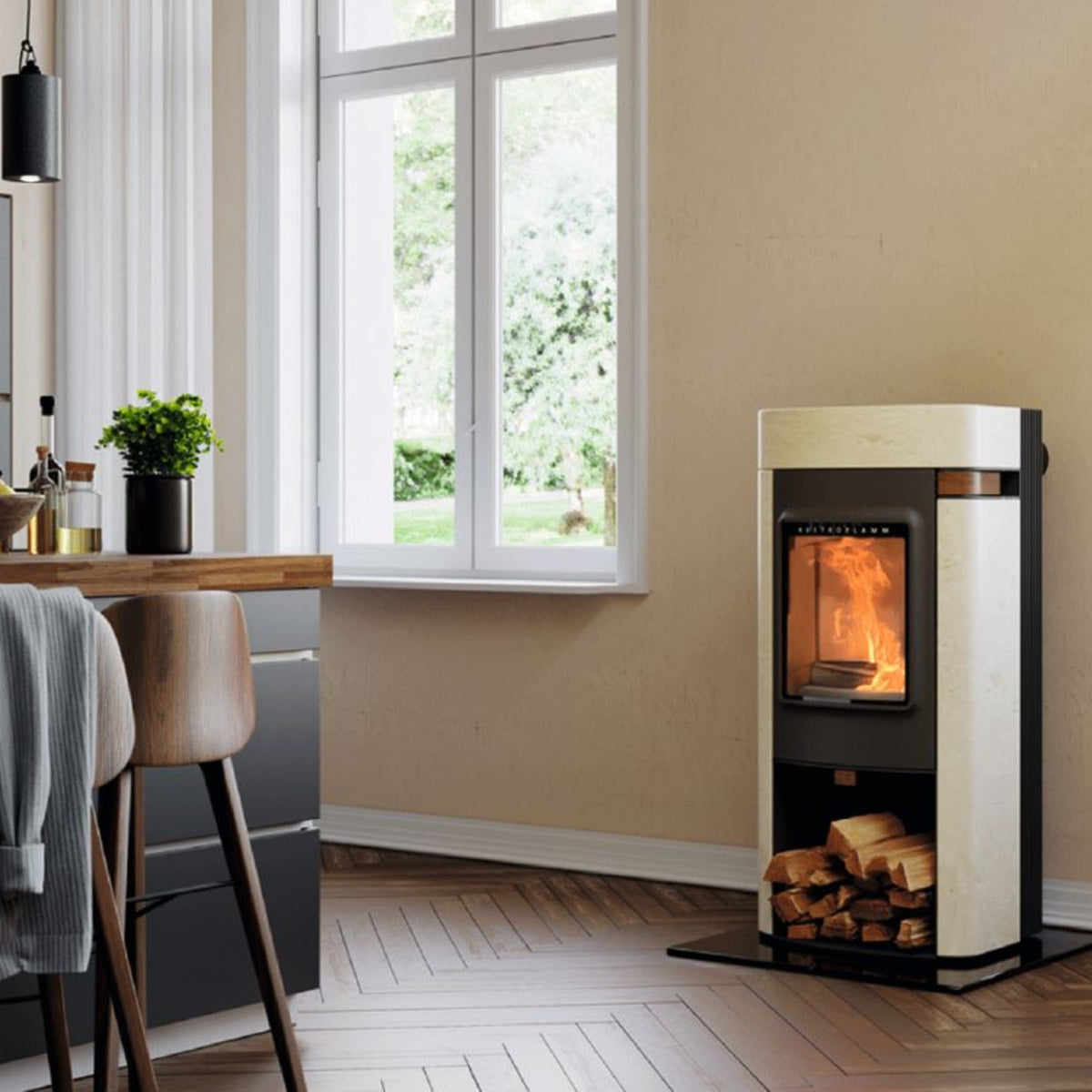 Kaminofen Austroflamm Elisabeth 7 kW Naturstein Velvet Ivory