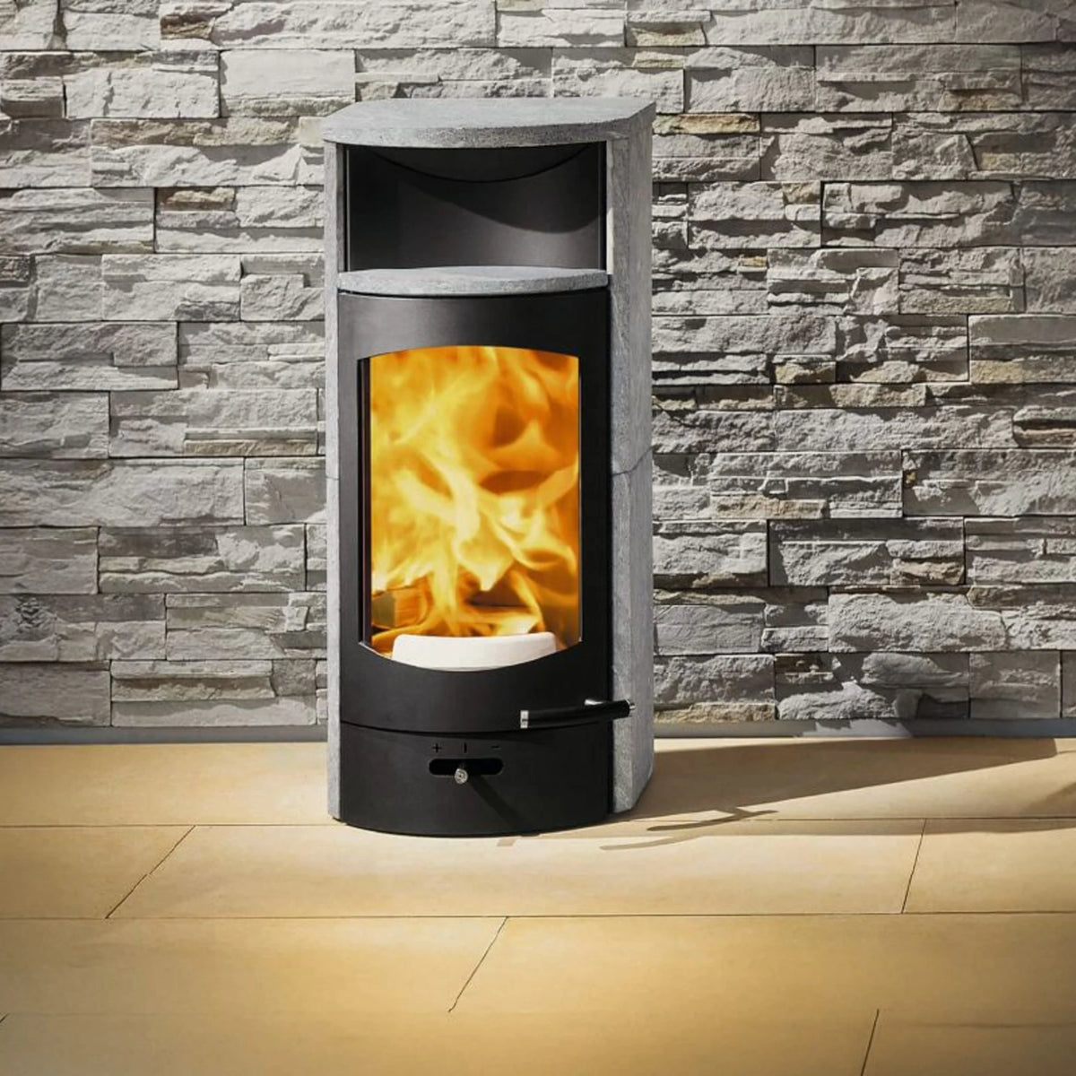 Kaminofen Austroflamm Flok 2.0 (4 kW) Speckstein, Rauchrohranschluss hinten