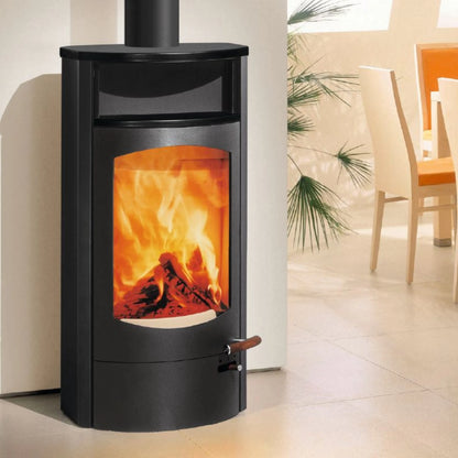 Kaminofen Austroflamm Koko 2.0 (6 kW) Stahl, Warmhaltefach Keramik Schwarz matt, Guss-Topplatte, Rauchrohranschluss oben