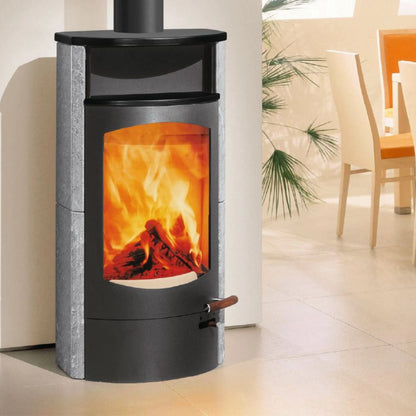 Kaminofen Austroflamm Koko 2.0 (6 kW) Speckstein, Warmhaltefach Keramik Schwarz matt, Topplatte Keramik Schwarz matt, Rauchrohranschluss oben