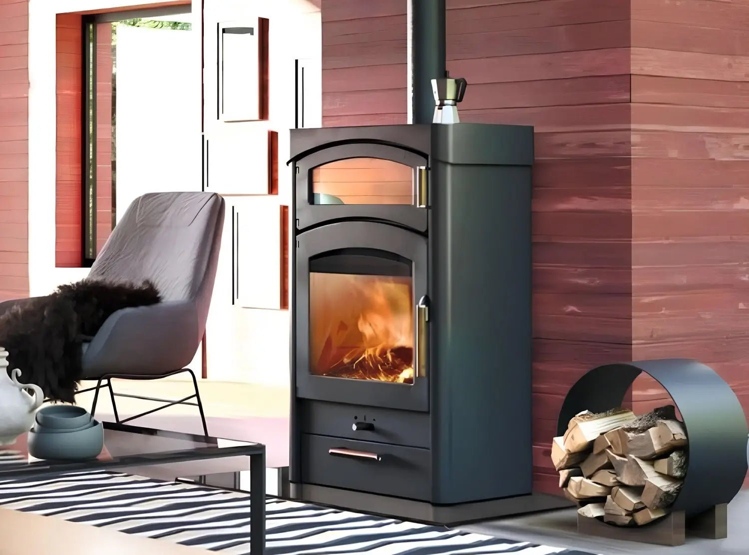 Kaminofen Austroflamm Pallas Back mit Stahlverkleidung - ofenerlebnis.de