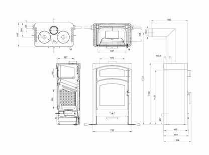 Kaminofen Austroflamm Pallas Back Technische Daten - ofenerlebnis.de