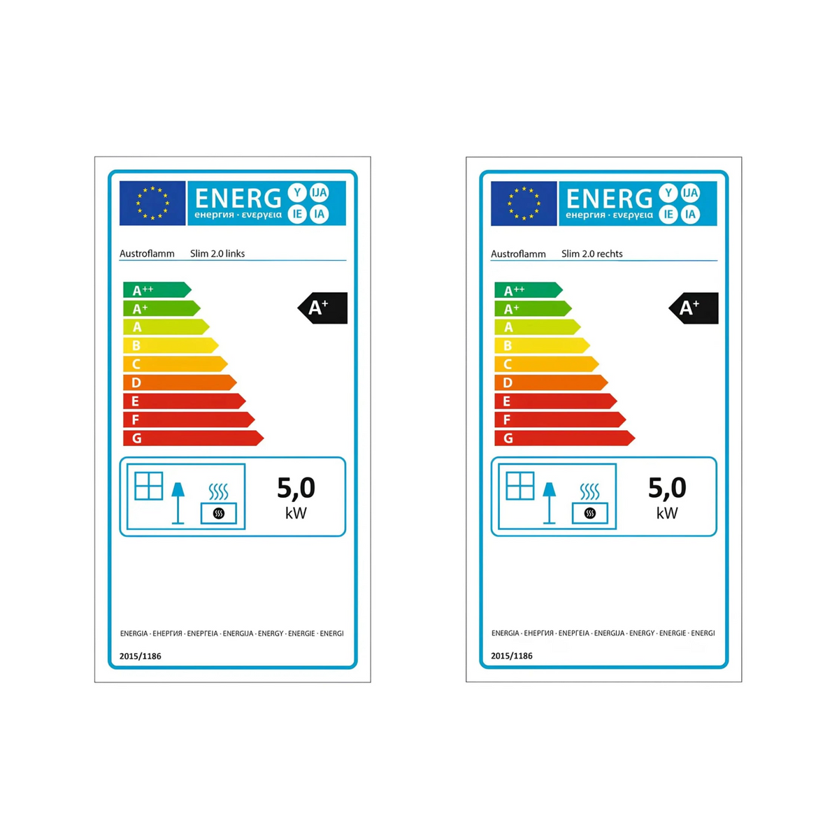 Energielabel Kaminofen Austroflamm Slim 4.0 – Türanschlag rechts 5 kW