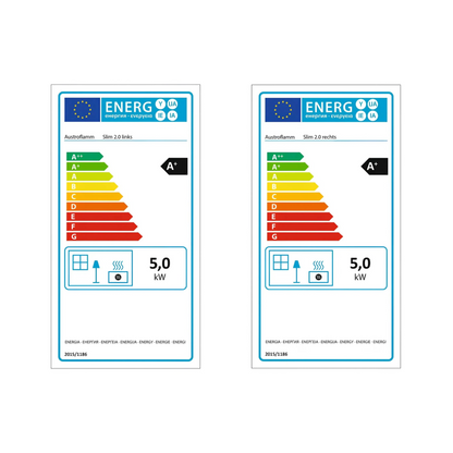 Energielabel Kaminofen Austroflamm Slim 4.0 – Türanschlag rechts 5 kW