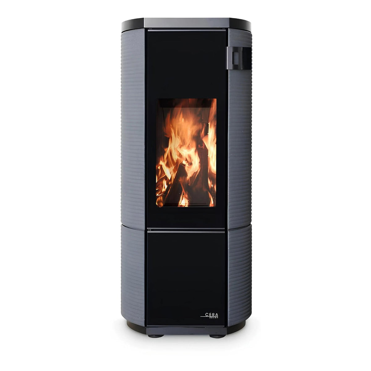 Kaminofen CERA DESIGN Conte mini rund | 5 kW – Runder dunkler Kaminofen mit hoher Feuerraumverglasung
