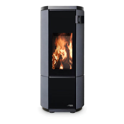 Kaminofen CERA DESIGN Conte mini rund | 5 kW – Runder dunkler Kaminofen mit hoher Feuerraumverglasung