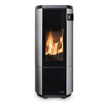 Kaminofen CERA DESIGN Conte mini rund | 5 kW – Runder Kaminofen mit grauen strukturierten Seiten