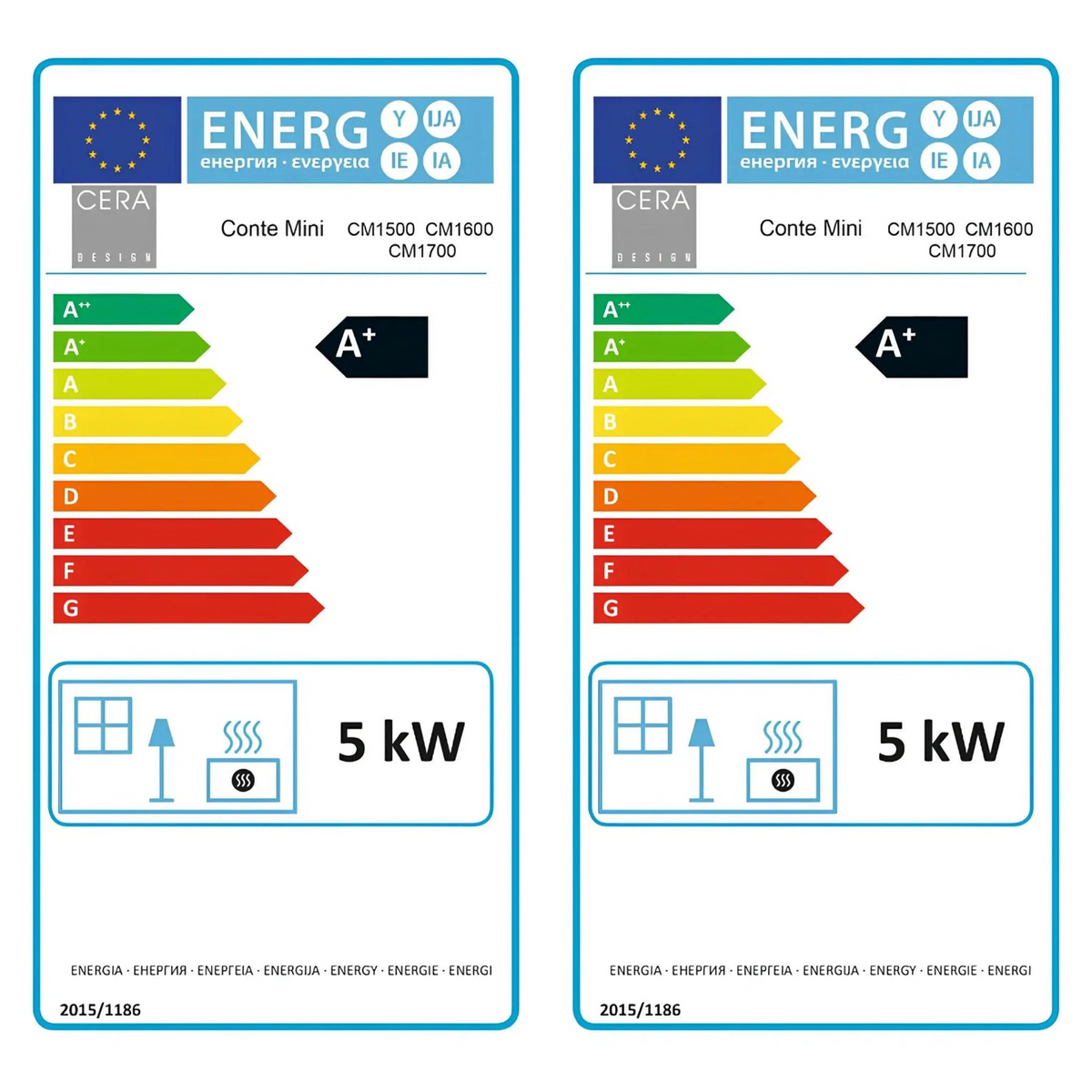 Kaminofen CERA DESIGN Conte mini rund | 5 kW – Zwei vollständige Energielabel