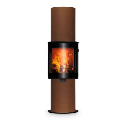 Kaminofen CERA DESIGN Faro | 6 kW – Säulenförmiger brauner Kaminofen mit Feuer