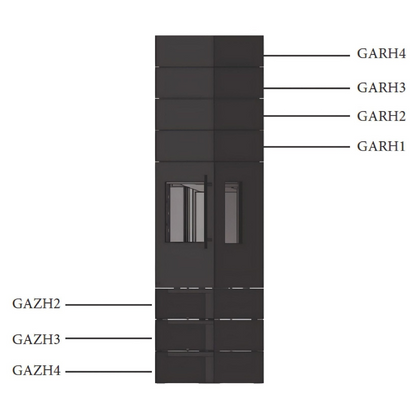 Kaminofen CERA DESIGN Galileo Stahl | 6 kW – Vollständige Bauteilübersicht mit Beschriftung der Aufsatz- und Unterbauelemente