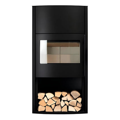 Kaminofen CERA DESIGN Genius | 7 kW – Schwarzer Kaminofen mit Holzfach in Frontansicht