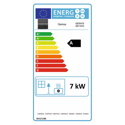 Kaminofen CERA DESIGN Genius Beton | 7 kW – Vollständiges Energielabel