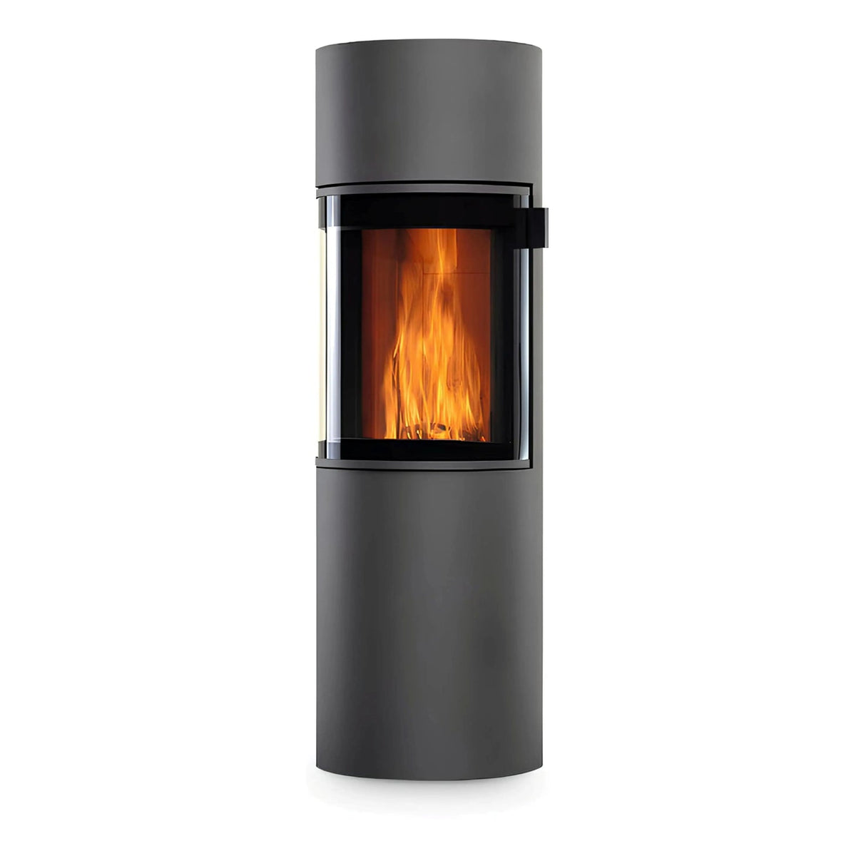 Kaminofen CERA DESIGN Prego X | 6 kW – Runder grauer Kaminofen mit hoher Feuerraumverglasung