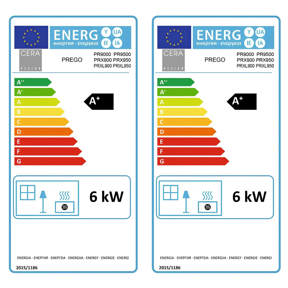 Kaminofen CERA DESIGN Prego X | 6 kW – Zwei vollständige Energielabel