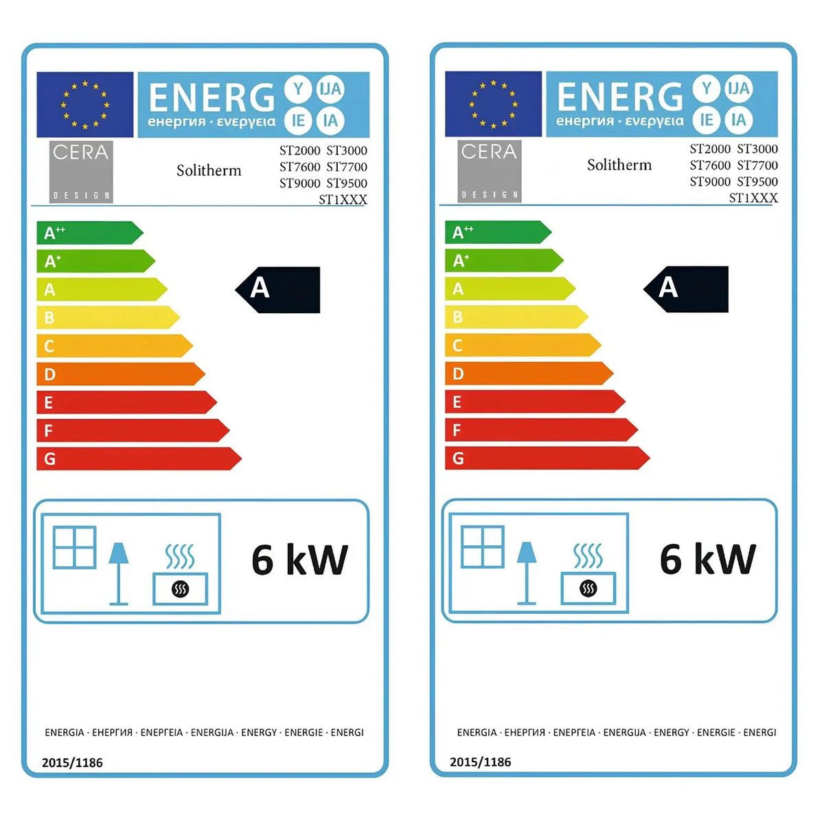 Kaminofen CERA DESIGN Solitherm Beton | 6 kW – Zwei vollständige Energielabel