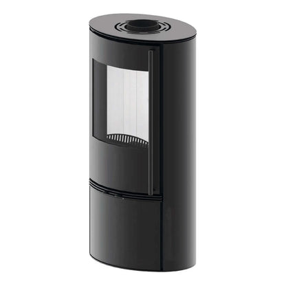 Kaminofen Hitze Bane 5 kW – Kaminofen in schräger Vorderansicht auf Weiß
