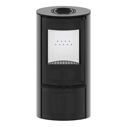 Kaminofen Hitze Bane 5 kW – Runder Kaminofen in Vorderansicht auf Weiß