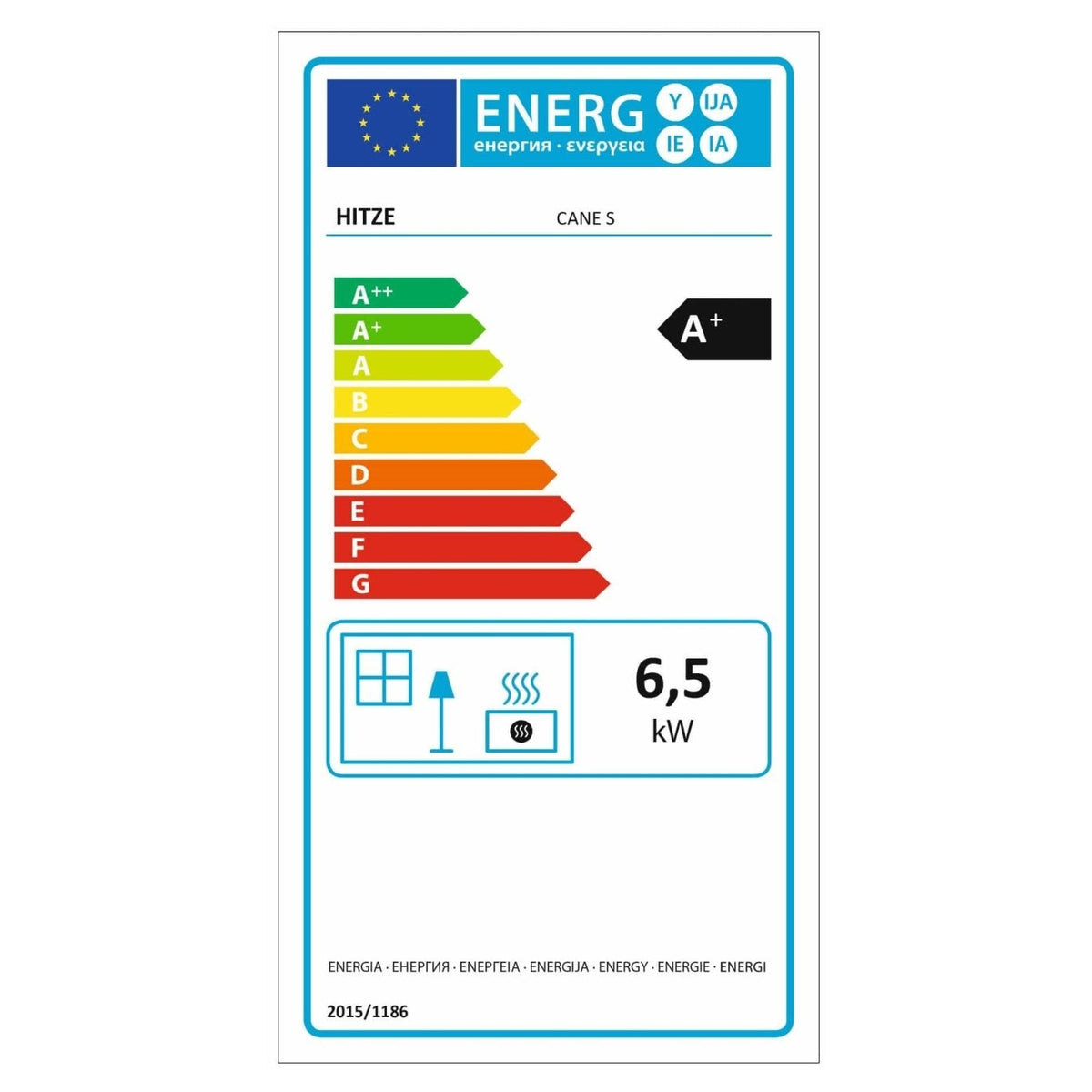Kaminofen Hitze Cane S 6,5 kW – Vollständiges EU-Energielabel