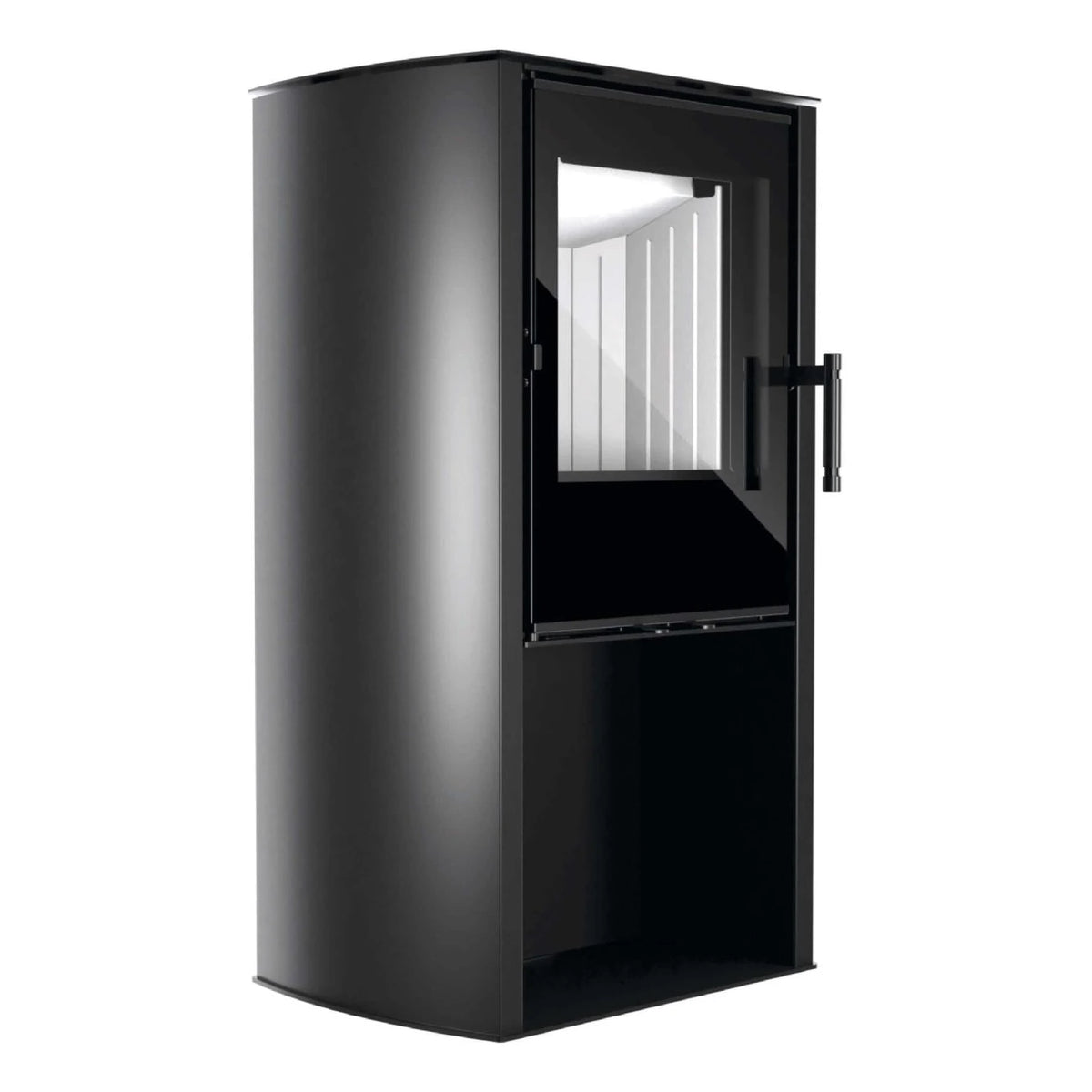 Kaminofen Hitze Cane S 6,5 kW – Kaminofen in schräger Vorderansicht auf Weiß