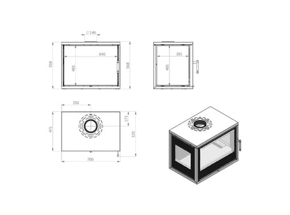 Kaminofen HITZE CF 3S 700 – technische Maße