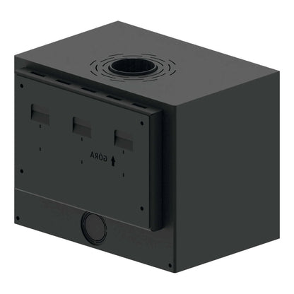 Kaminofen Hitze CF700 | 8,5 kW – Kaminofen mit rückseitiger Montageplatte in schräger Rückansicht