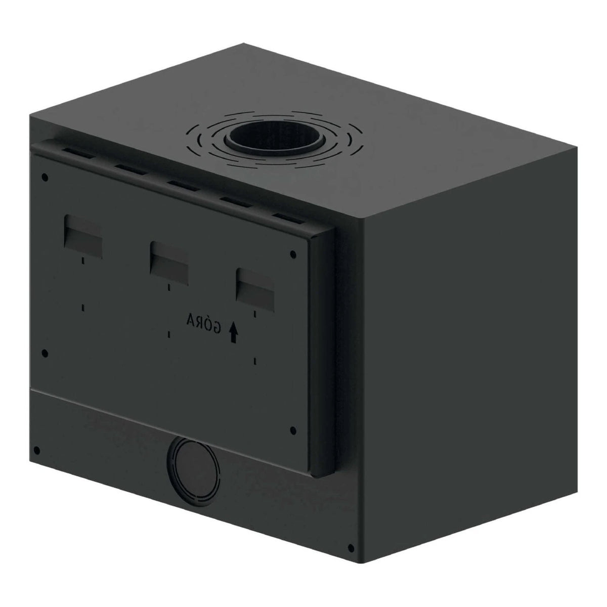 Kaminofen Hitze CF700V | 8,5 kW – Kaminofen mit rückseitiger Montageplatte in schräger Rückansicht