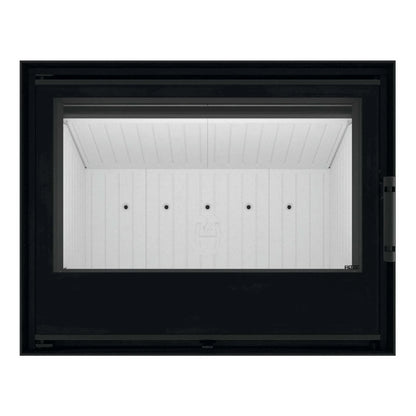 Kaminofen Hitze CF700V | 8,5 kW – Kaminofen mit breiter Scheibe in Vorderansicht auf Weiß