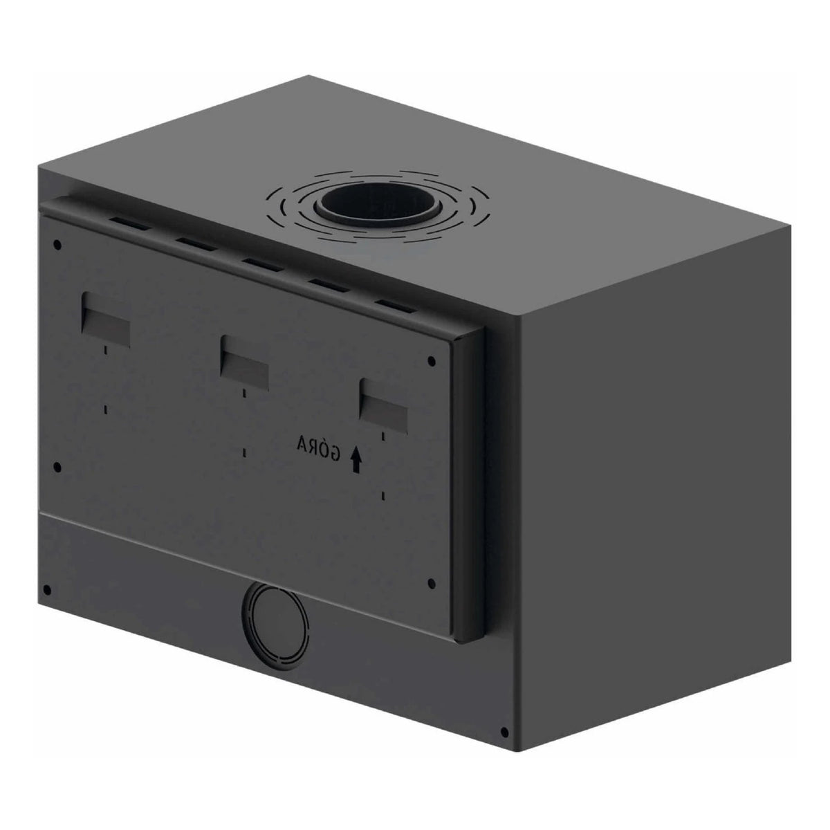 Kaminofen Hitze CF800 | 9,5 kW – Kaminofen mit rückseitiger Montageplatte in schräger Rückansicht