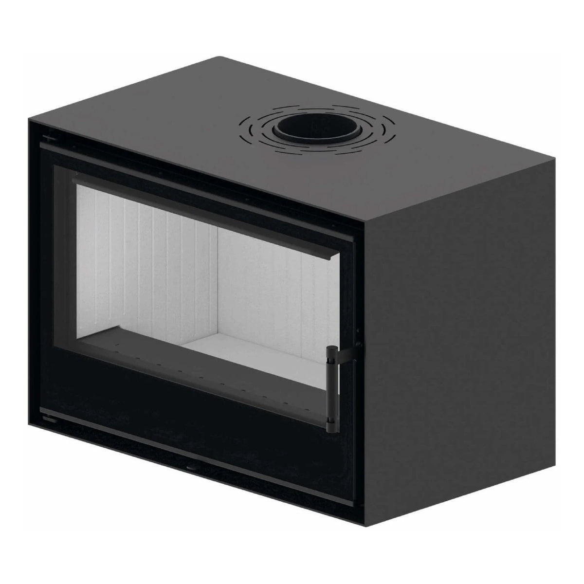 Kaminofen Hitze CF800 | 9,5 kW – Kaminofen mit breiter Scheibe in schräger Vorderansicht auf Weiß