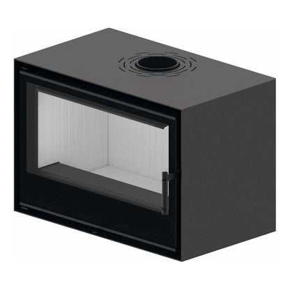 Kaminofen Hitze CF800 | 9,5 kW – Kaminofen mit breiter Scheibe in schräger Vorderansicht auf Weiß