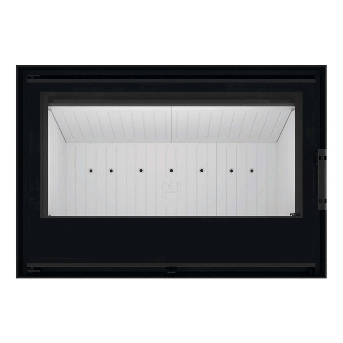 Kaminofen Hitze CF800 | 9,5 kW – Kaminofen mit breiter Scheibe in Vorderansicht auf Weiß