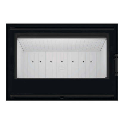 Kaminofen Hitze CF800 | 9,5 kW – Kaminofen mit breiter Scheibe in Vorderansicht auf Weiß