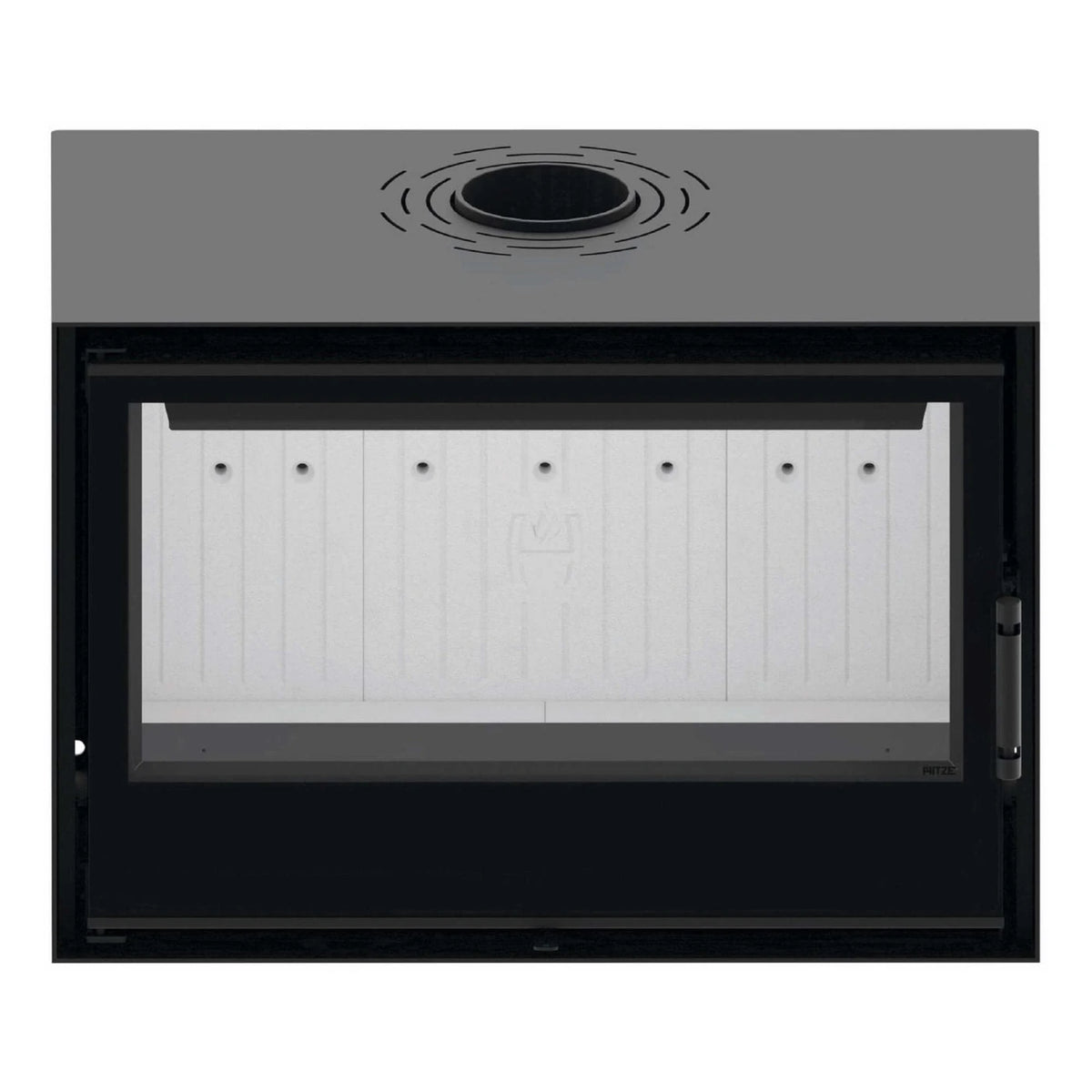 Kaminofen Hitze CF800 | 9,5 kW – Kaminofen mit breiter Scheibe in gerader Vorderansicht auf Weiß