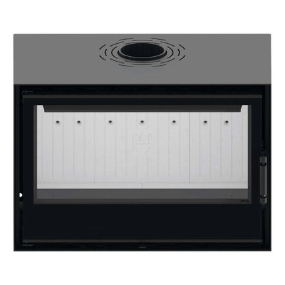 Kaminofen Hitze CF800 | 9,5 kW – Kaminofen mit breiter Scheibe in gerader Vorderansicht auf Weiß