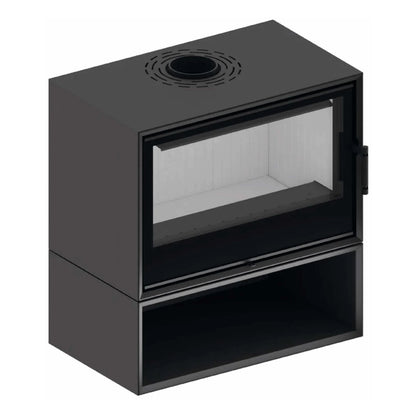 Kaminofen Hitze CF800 | 9,5 kW – Kaminofen auf einem Untergestell mit offenem Holzfach auf Weiß