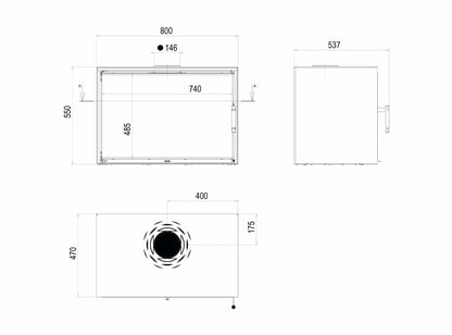 Kaminofen Hitze CF800 Technischen Maße