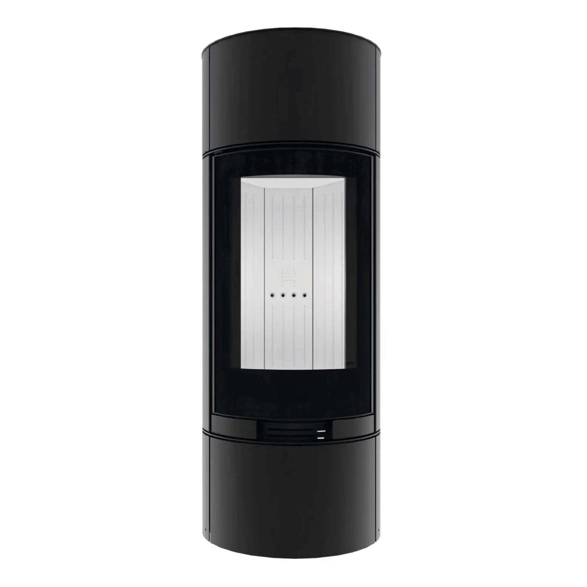 Kaminofen Hitze Charuto 8,5 kW – Hoher runder Kaminofen in Vorderansicht auf Weiß