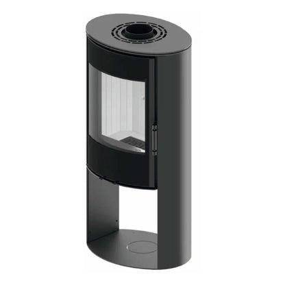 Kaminofen Hitze Ellisse SB 5,3 kW – Kaminofen in erhöhter schräger Vorderansicht auf Weiß