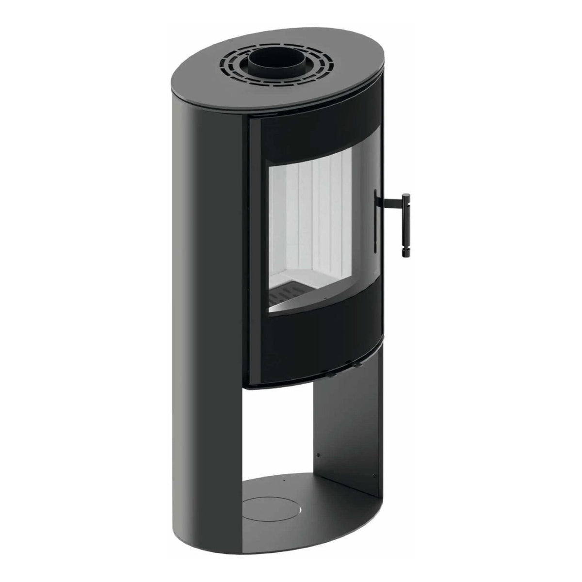 Kaminofen Hitze Ellisse SB 5,3 kW – Kaminofen in erhöhter schräger Vorderansicht auf Weiß