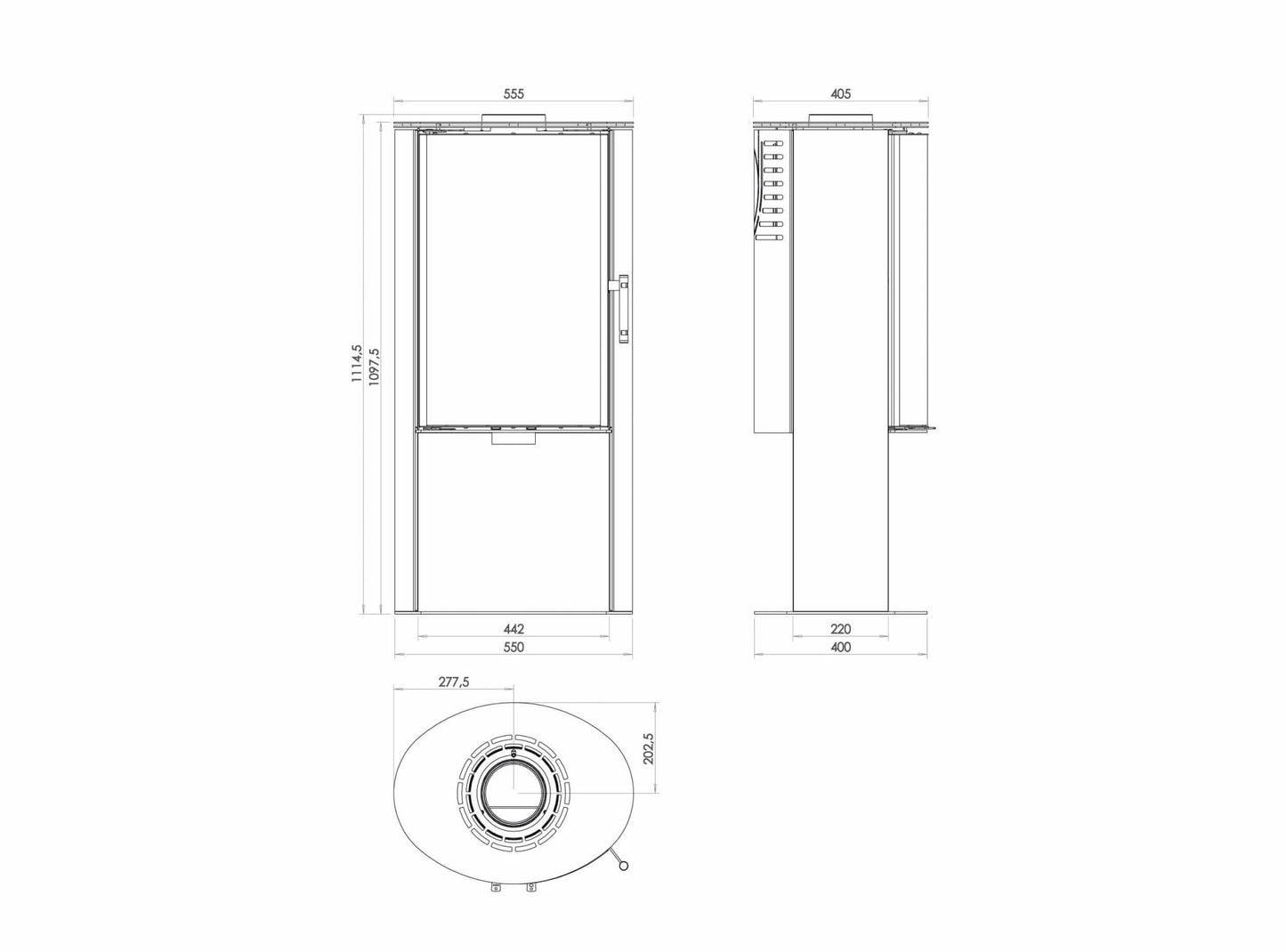 Kaminofen Hitze Ellisse SB Maße - ofenerlebnis.de