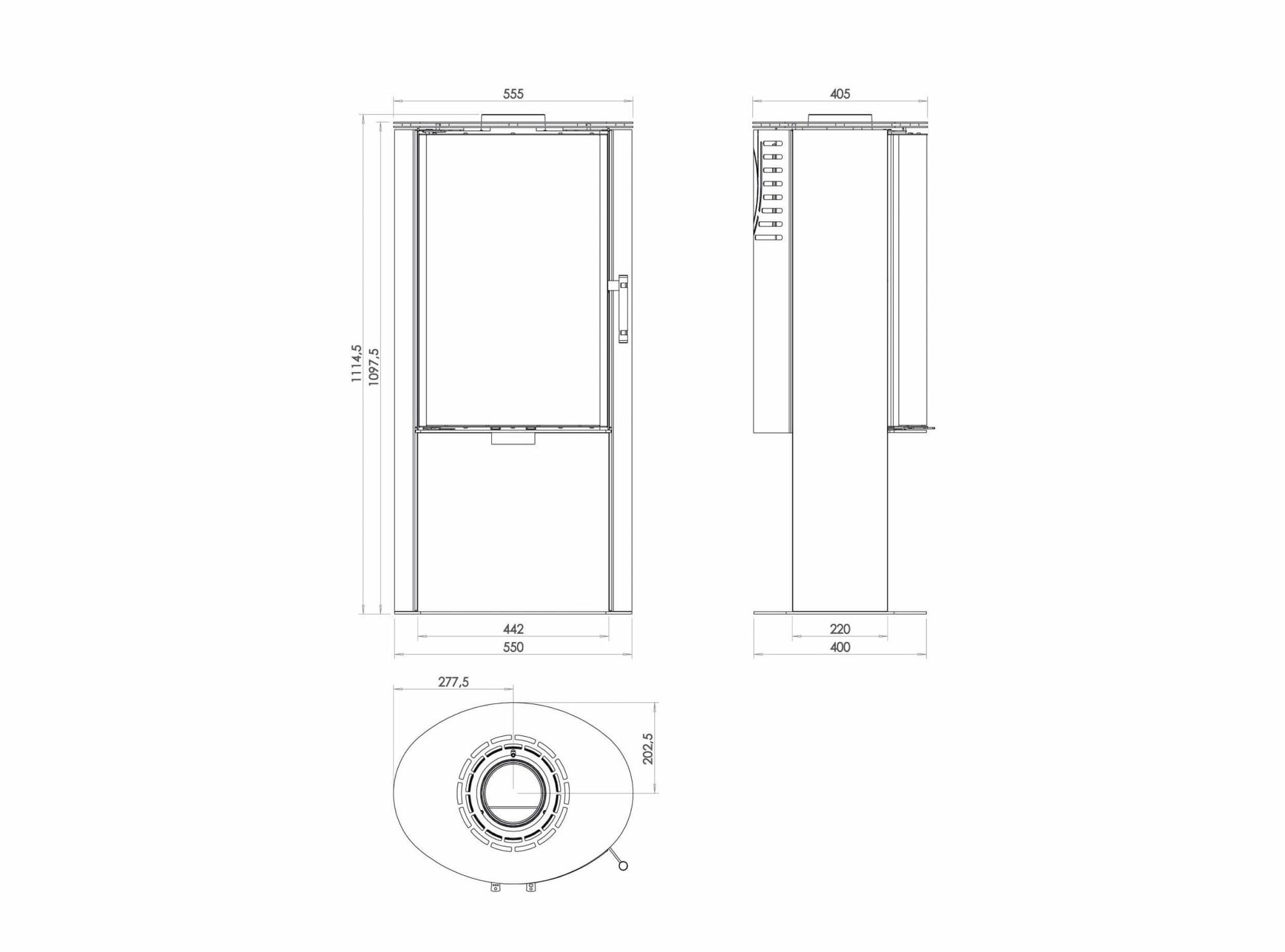 Kaminofen Hitze Ellisse SB Maße - ofenerlebnis.de