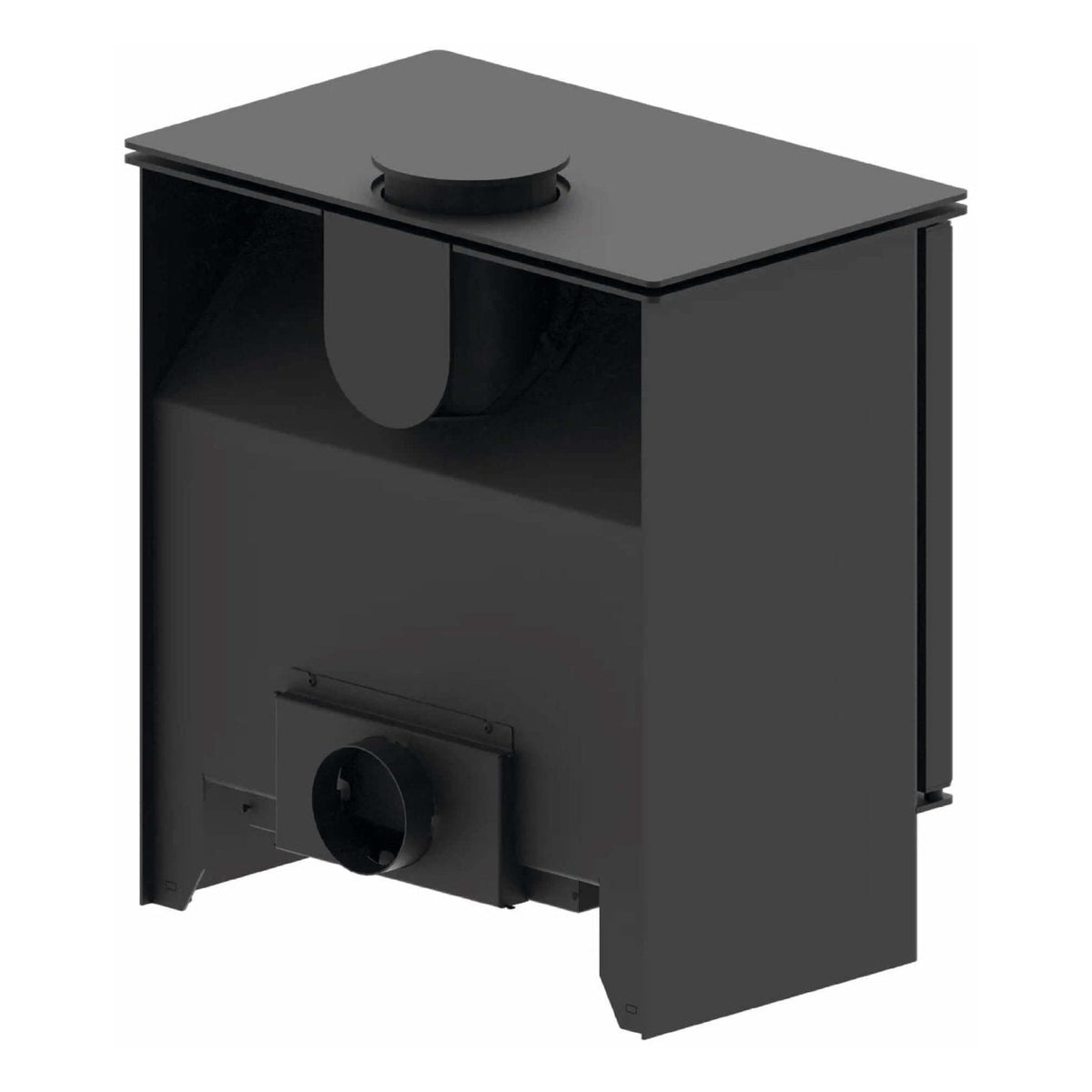 Kaminofen Hitze Gatto ME 5,3 kW – Kaminofen in erhöhter Rückansicht auf Weiß
