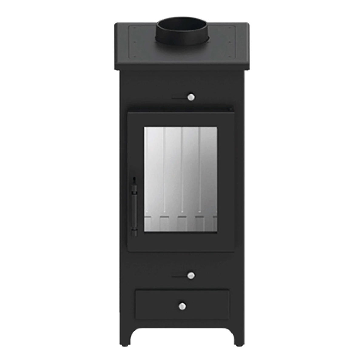 Kaminofen Hitze Legno 5,5 kW – Kaminofen mit Füßen und unterer Schublade in Vorderansicht
