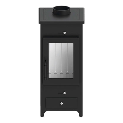 Kaminofen Hitze Legno 5,5 kW – Kaminofen mit Füßen und unterer Schublade in Vorderansicht
